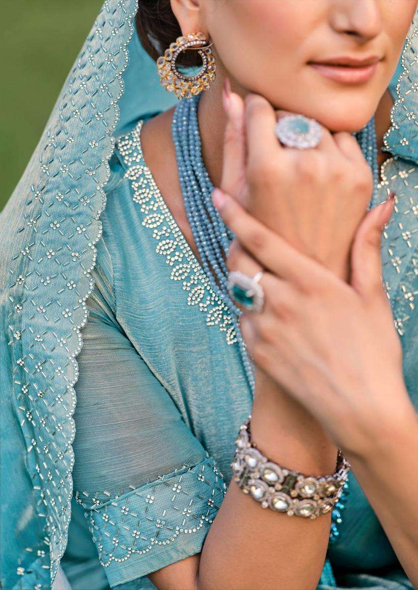 LT Fabrics presents silver stone vol-13 cosmos swarovski jharkan work shop trendy sarees catalog wholesaler and exporter 