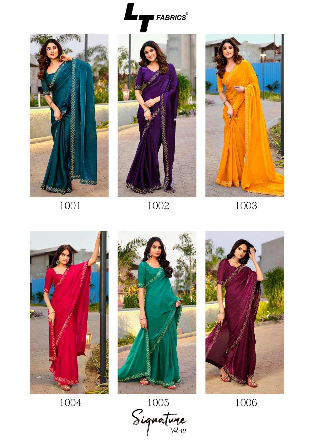 lt fashion presents signature vol-10 cosmos hit design saree with fancy blouse catalog wholesaler and exporter in surat