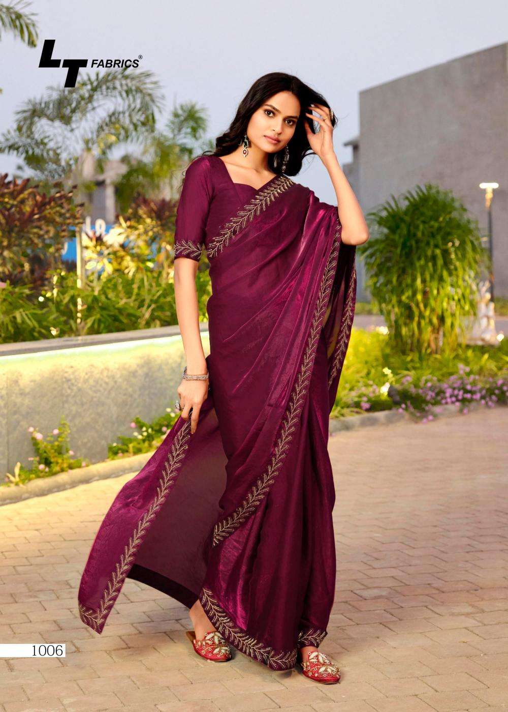 lt fashion presents signature vol-10 cosmos hit design saree with fancy blouse catalog wholesaler and exporter in surat