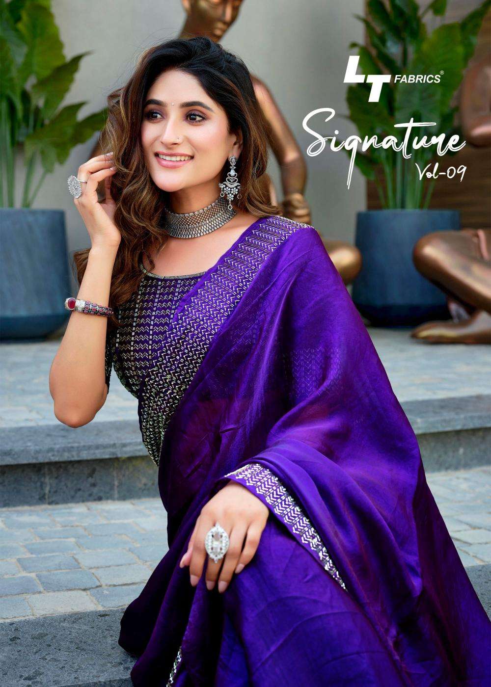 lt fashion signature vol-9 elegant style malai silk saree catalog wholesaler and exporter 