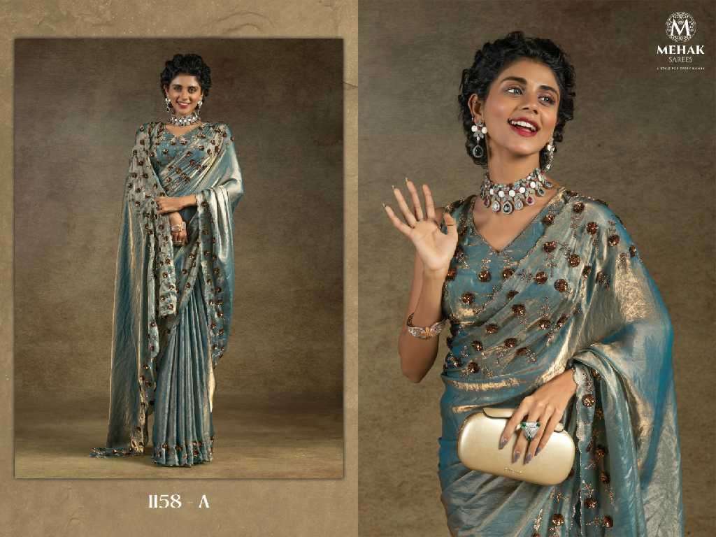 Mehak Presernts Mehak 1158A To 1158E Colour Wholesale Party Wear Ethnic Sarees Catalog Wholesaler and exporter 