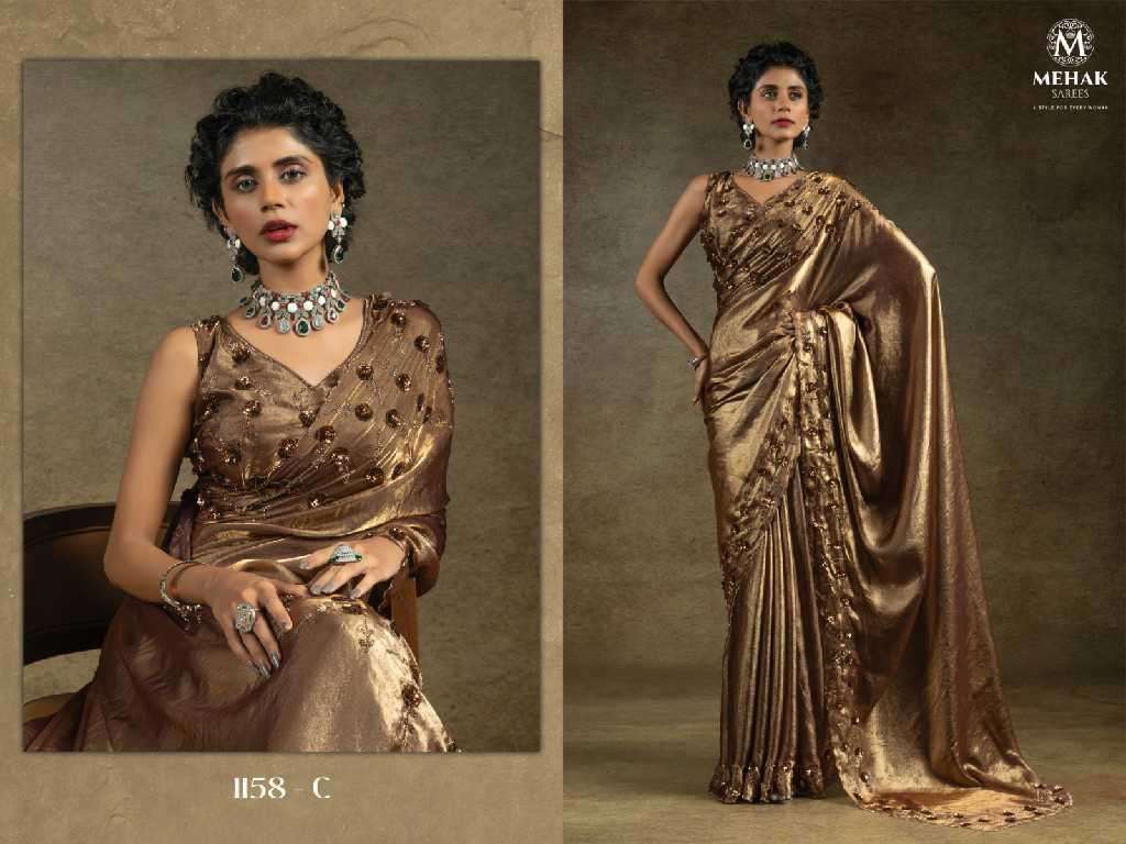 Mehak Presernts Mehak 1158A To 1158E Colour Wholesale Party Wear Ethnic Sarees Catalog Wholesaler and exporter 