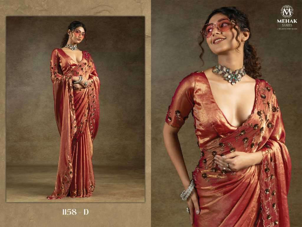 Mehak Presernts Mehak 1158A To 1158E Colour Wholesale Party Wear Ethnic Sarees Catalog Wholesaler and exporter 