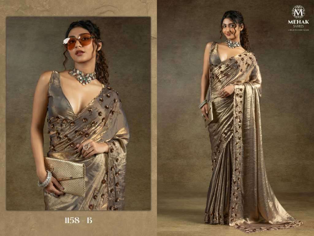 Mehak Presernts Mehak 1158A To 1158E Colour Wholesale Party Wear Ethnic Sarees Catalog Wholesaler and exporter 