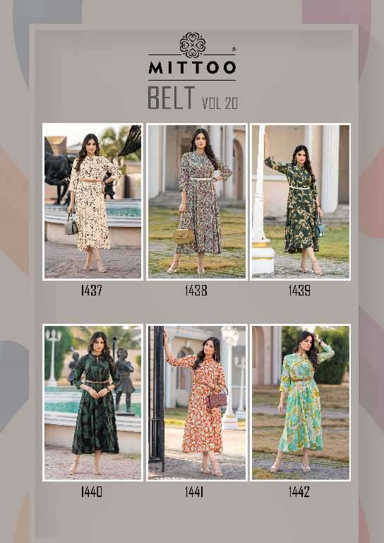 Mittoo Presents Belt Vol-20 Wholesale Rayon Print With Belt Kurtis Catalog Wholesaler And Exporter 