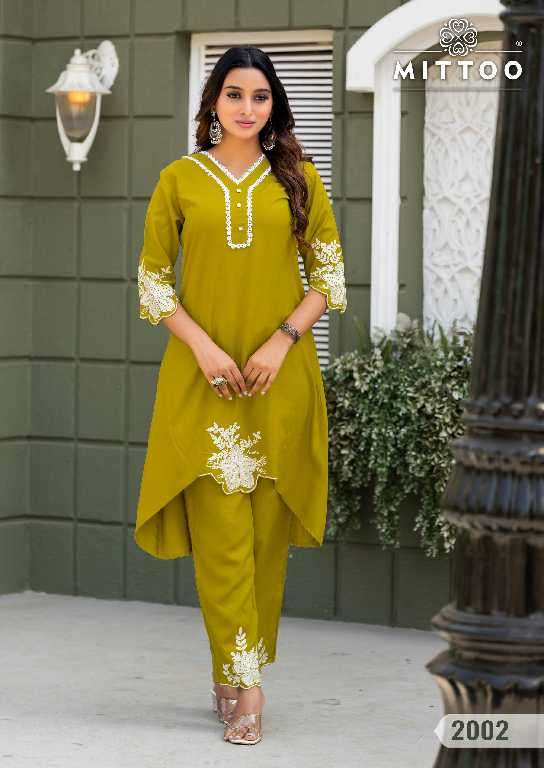 Mittoo Presents Shikha Wholesale Heavy Reyon Kurti With Pant Catalog Wholesaler And Exporter 