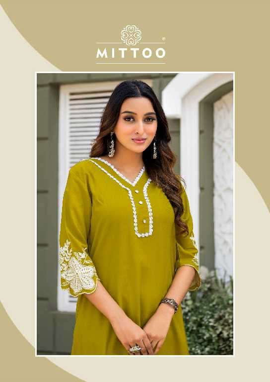 Mittoo Presents Shikha Wholesale Heavy Reyon Kurti With Pant Catalog Wholesaler And Exporter 