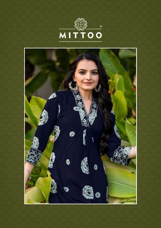 Mittoo Presents Vitara Wholesale Rayon Print Kurti With Pants Catalog Wholesaler And Export 