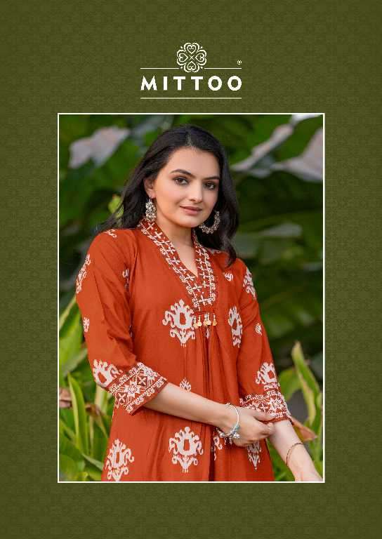 Mittoo Presents Vitara Wholesale Rayon Print Kurti With Pants Catalog Wholesaler And Export 