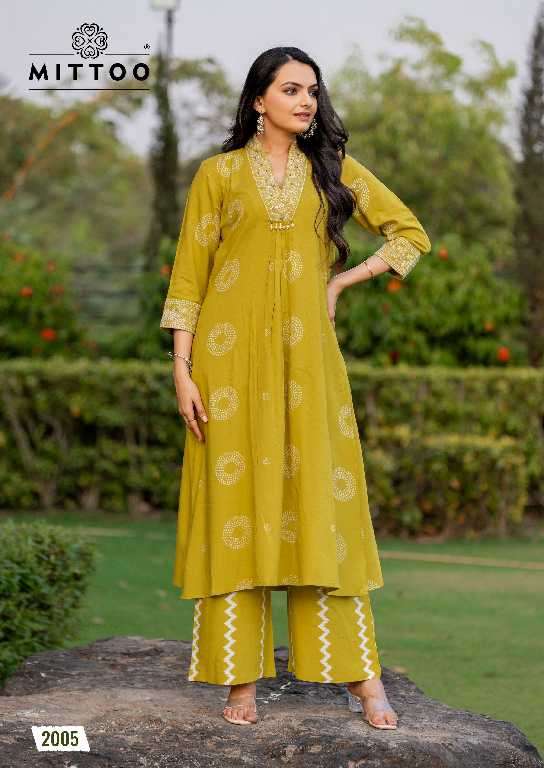 Mittoo Presents Vitara Wholesale Rayon Print Kurti With Pants Catalog Wholesaler And Export 