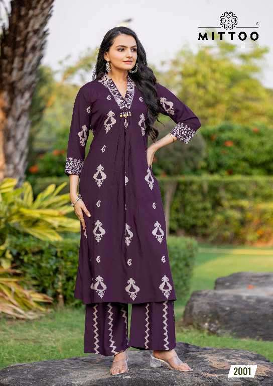 Mittoo Presents Vitara Wholesale Rayon Print Kurti With Pants Catalog Wholesaler And Export 