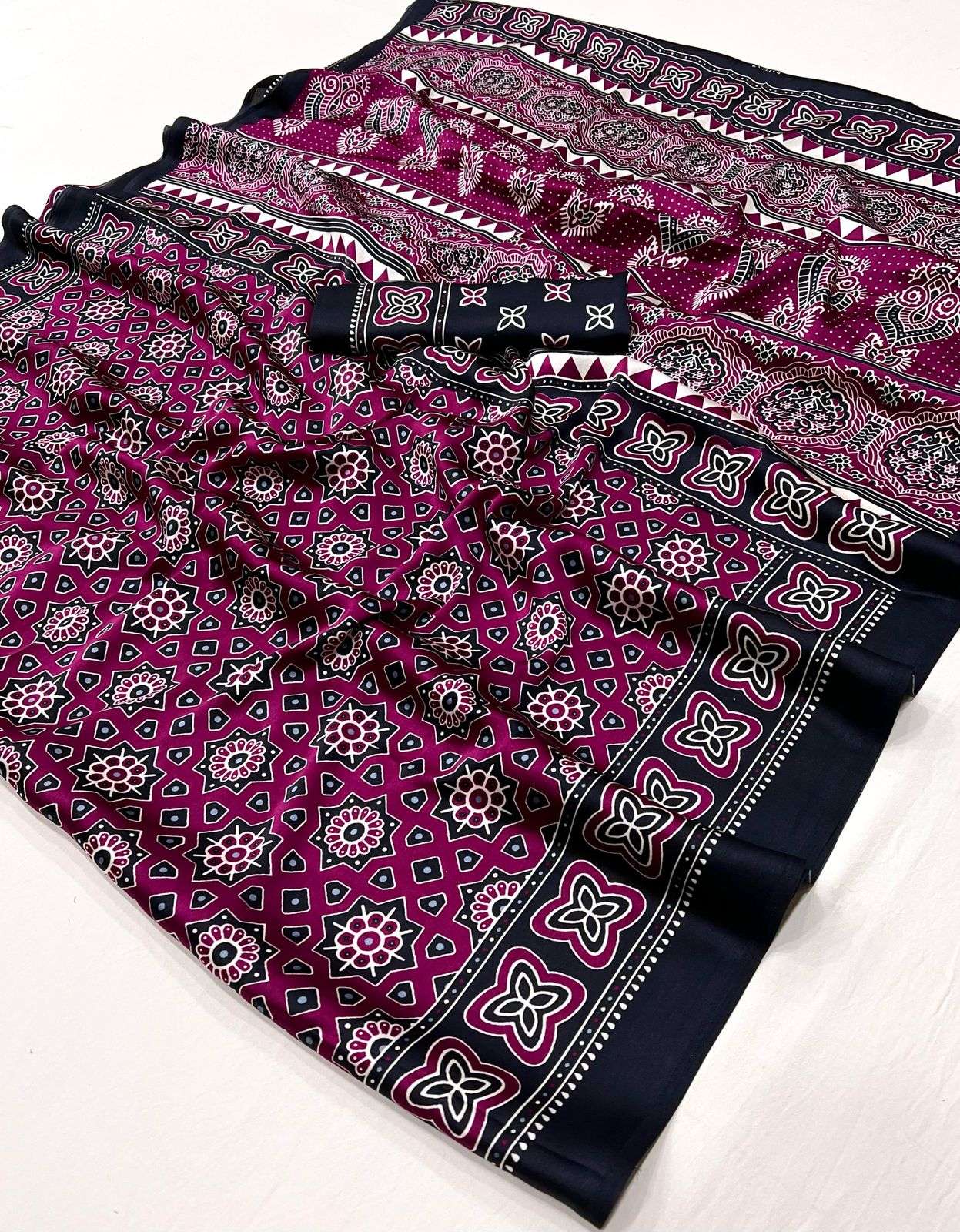 RAJTEX PRESENTS KASTOOR 413001-413009 SATIN CRAPE NEW DESIGN SAREES CATALOG WHOLESALER AND EXPORTER 