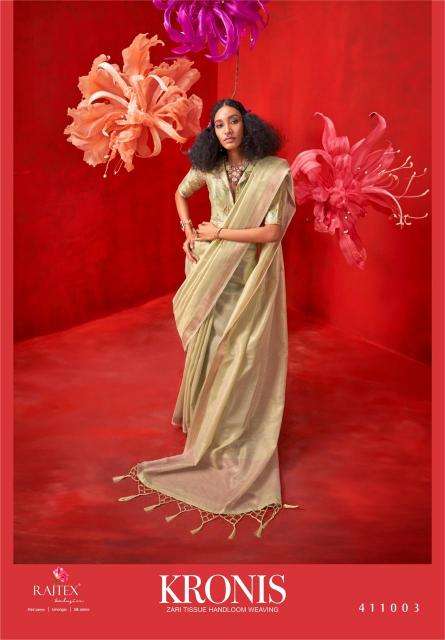 Rajtex Presents kronis Tissue Handloom Party Wear Saree Catalog Wholesaler And Exporter In Surat