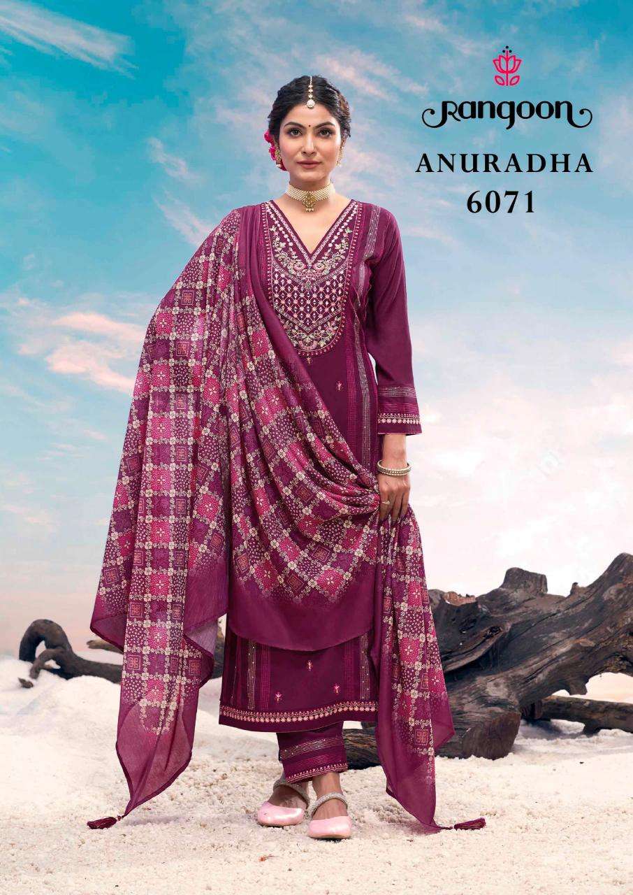Rangoon Presents Anuradha Rayon Readymade Classic Salwar Suits Catalog Wholesaler And Exporter 