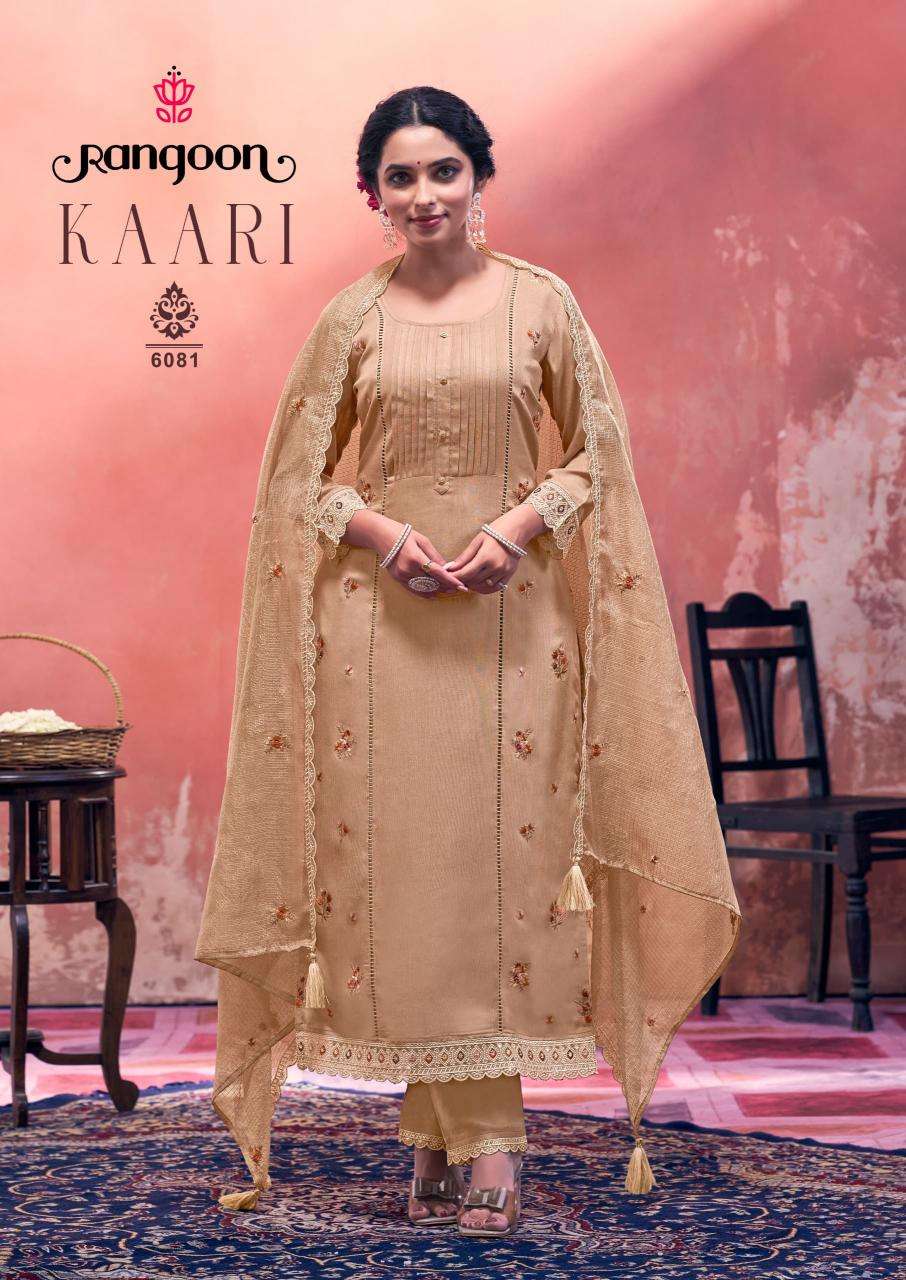 Rangoon Presents Kaari Rayon Readymade Fashionable Suit For Ladies Catalog Wholesaler And Exporter 
