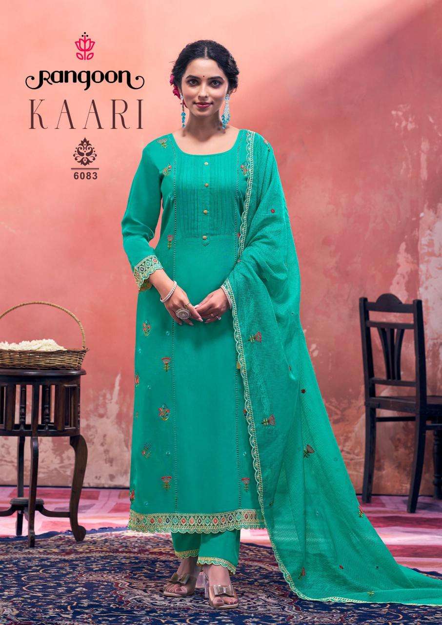 Rangoon Presents Kaari Rayon Readymade Fashionable Suit For Ladies Catalog Wholesaler And Exporter 