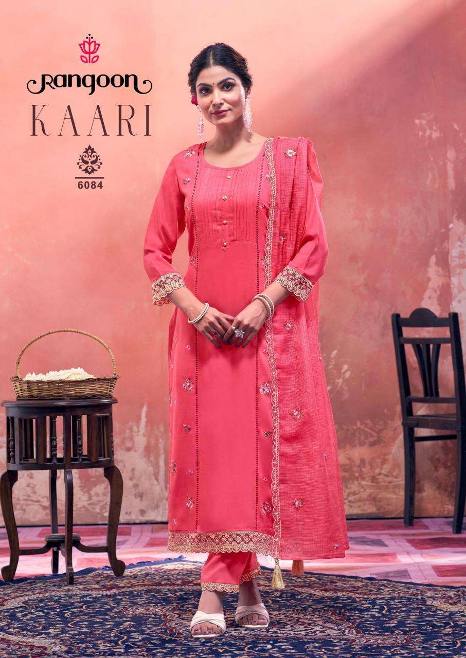 Rangoon Presents Kaari Rayon Readymade Fashionable Suit For Ladies Catalog Wholesaler And Exporter 