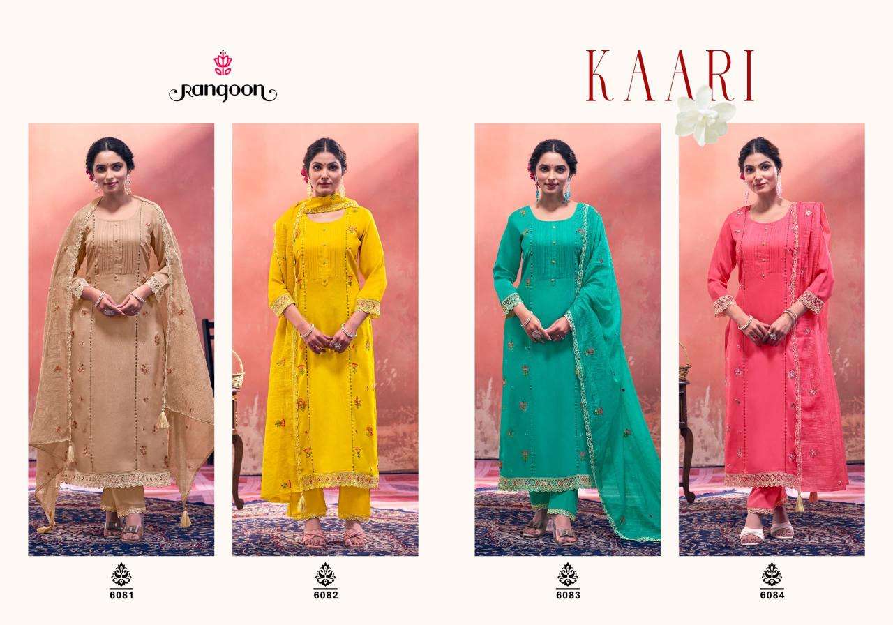 Rangoon Presents Kaari Rayon Readymade Fashionable Suit For Ladies Catalog Wholesaler And Exporter 