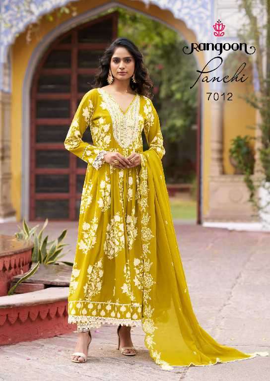 Rangoon Presents Panchi Wholesale Umbrella Cut Top With Pant And Dupatta Catalog Wholesaler And Exporter 