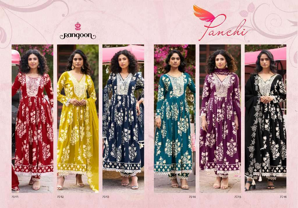 Rangoon Presents Panchi Wholesale Umbrella Cut Top With Pant And Dupatta Catalog Wholesaler And Exporter 