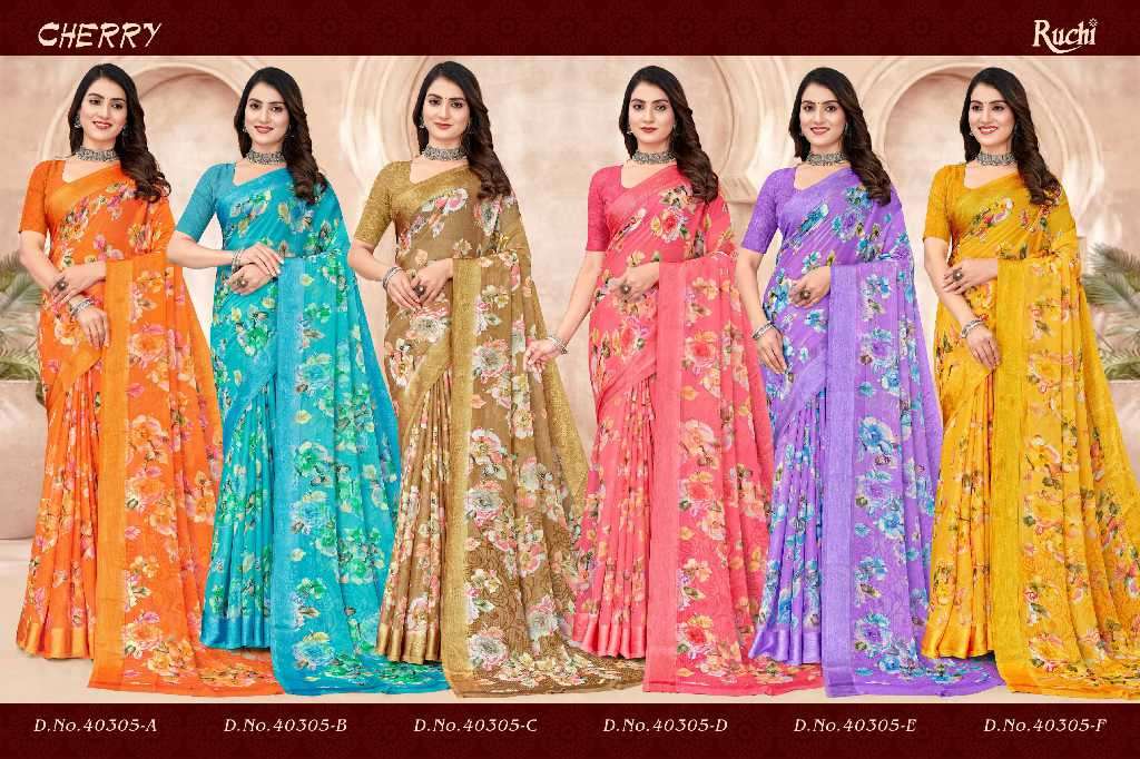 RUCHI PRESENTS CHERRY VOL-47 COMFY WEAR CHIFFON SAREES CATALOG WHOLESALER AND EXPORTER 