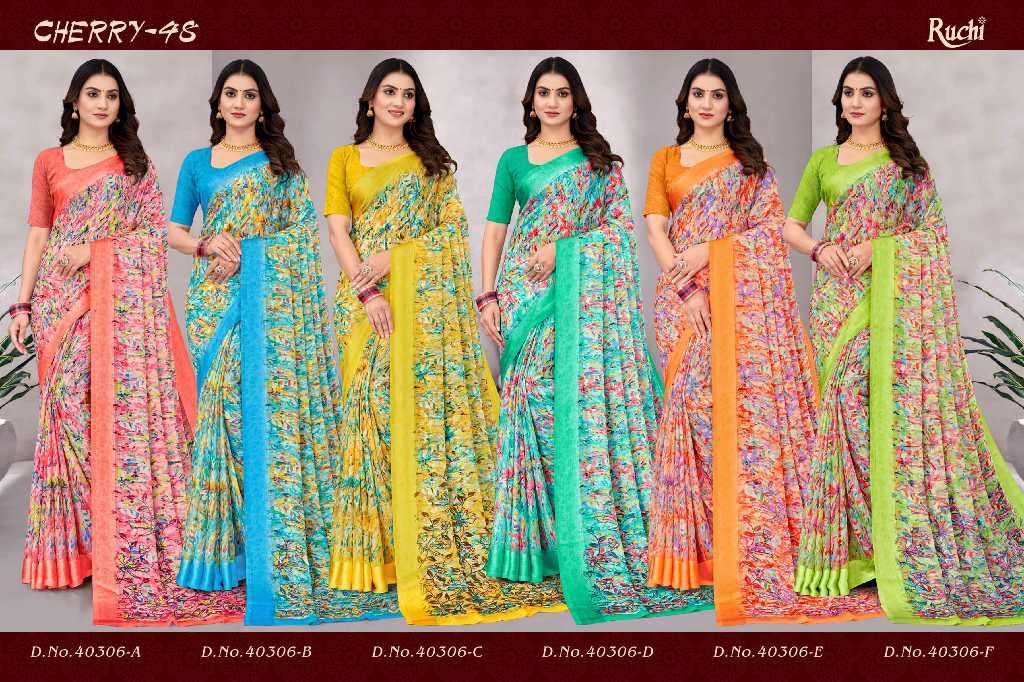 RUCHI PRESENTS CHERRY VOL-48 COMFY WEAR CHIFFON SAREES CATALOG WHOLESALER AND EXPORTER 