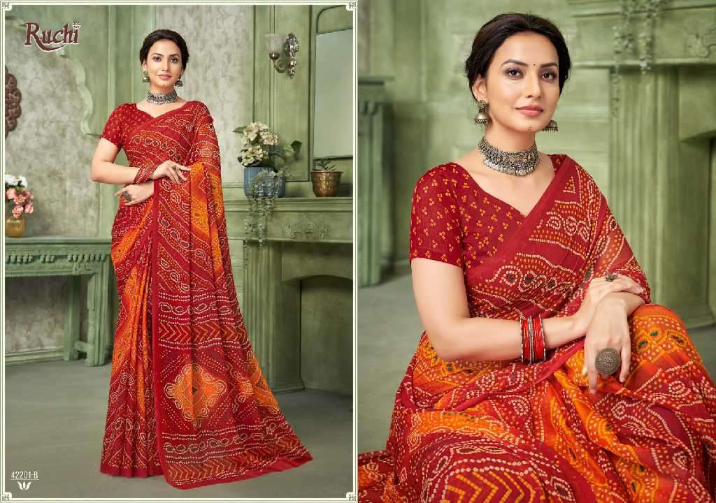 Ruchi Presents Star Chiffon Vol-193 Wholesale Chiffon Fabrics Printed Ethnic Sarees Catalog Wholesaler And Exporter 