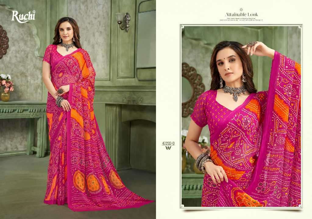 Ruchi Presents Star Chiffon Vol-193 Wholesale Chiffon Fabrics Printed Ethnic Sarees Catalog Wholesaler And Exporter 