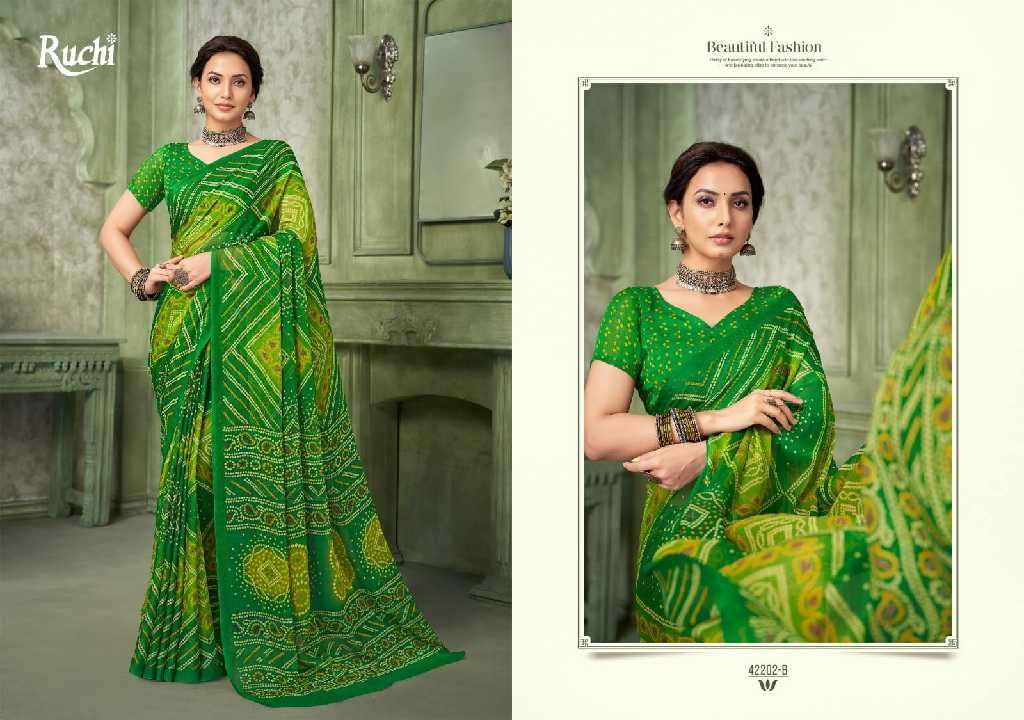 Ruchi Presents Star Chiffon Vol-193 Wholesale Chiffon Fabrics Printed Ethnic Sarees Catalog Wholesaler And Exporter 