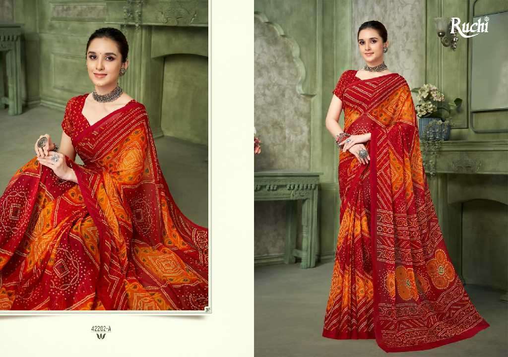 Ruchi Presents Star Chiffon Vol-193 Wholesale Chiffon Fabrics Printed Ethnic Sarees Catalog Wholesaler And Exporter 