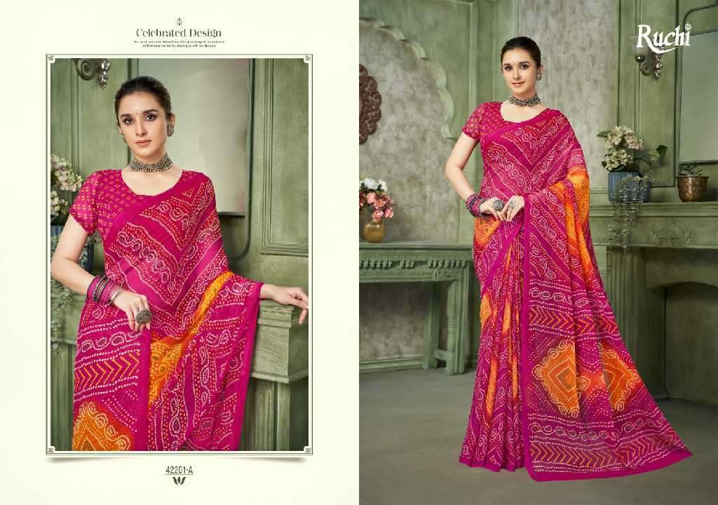 Ruchi Presents Star Chiffon Vol-193 Wholesale Chiffon Fabrics Printed Ethnic Sarees Catalog Wholesaler And Exporter 
