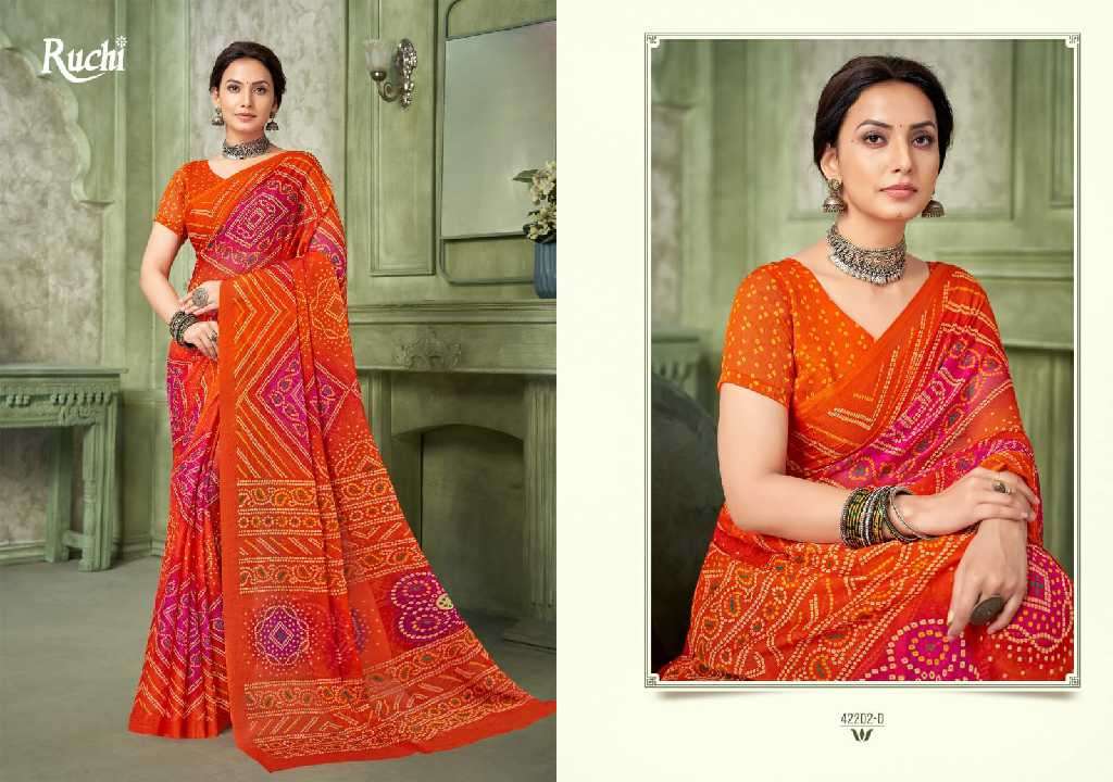 Ruchi Presents Star Chiffon Vol-193 Wholesale Chiffon Fabrics Printed Ethnic Sarees Catalog Wholesaler And Exporter 