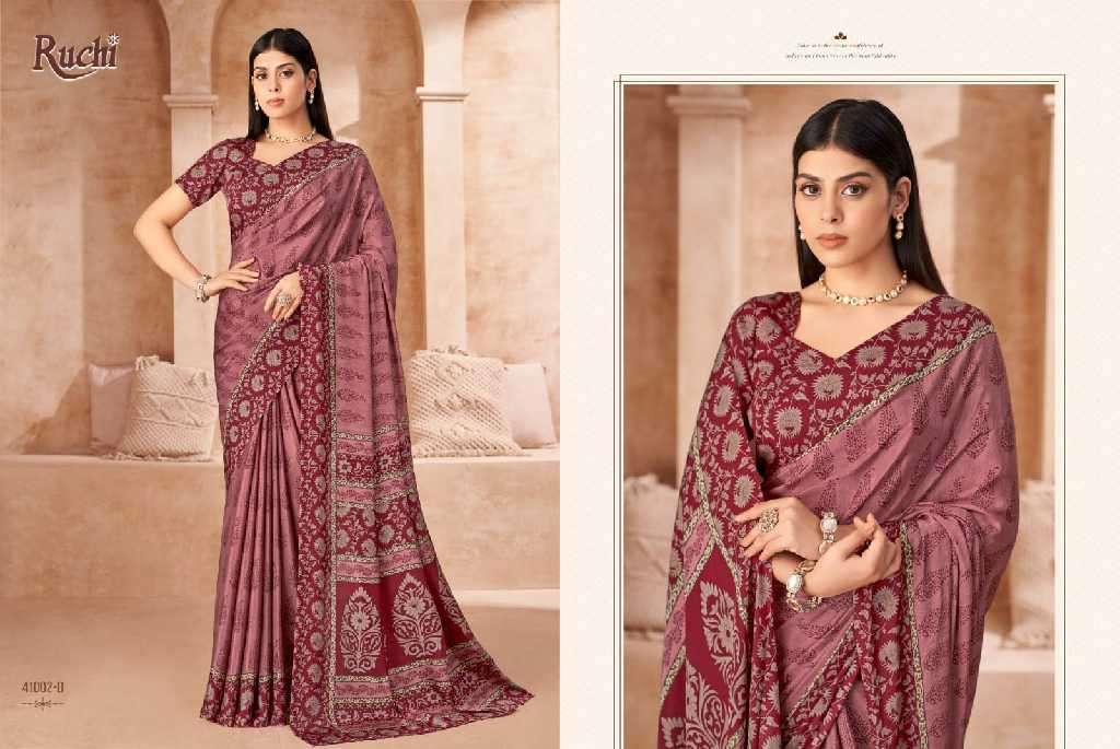 RUCHI PRESENTS VIVANTA SILK VOL-43 SILK CREPE PRINTED SARIS AT BEST RATE CATALOG WHOLESALER AND EXPORTER 