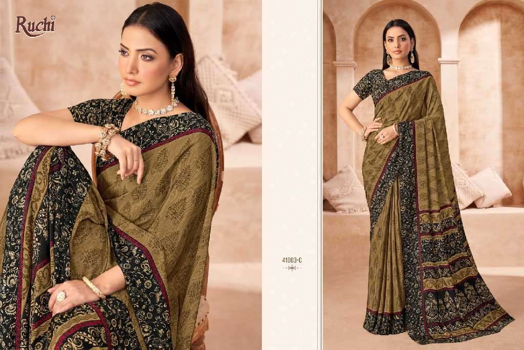 RUCHI PRESENTS VIVANTA SILK VOL-43 SILK CREPE PRINTED SARIS AT BEST RATE CATALOG WHOLESALER AND EXPORTER 