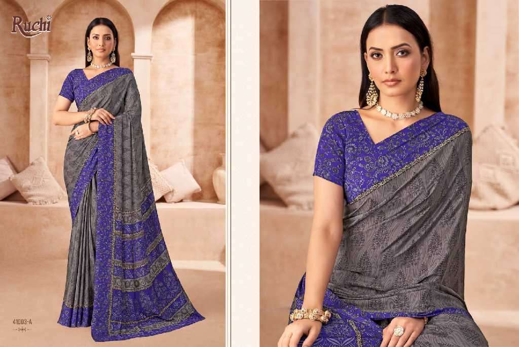 RUCHI PRESENTS VIVANTA SILK VOL-43 SILK CREPE PRINTED SARIS AT BEST RATE CATALOG WHOLESALER AND EXPORTER 