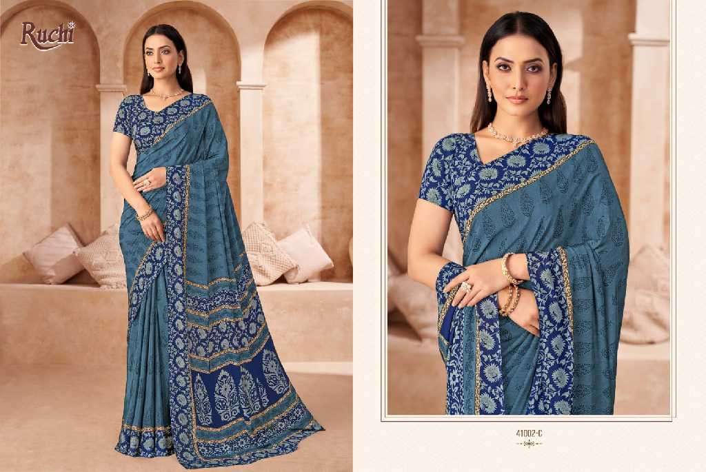RUCHI PRESENTS VIVANTA SILK VOL-43 SILK CREPE PRINTED SARIS AT BEST RATE CATALOG WHOLESALER AND EXPORTER 