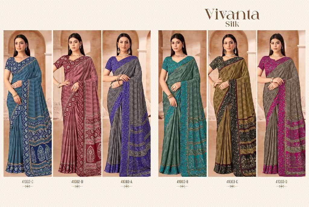 RUCHI PRESENTS VIVANTA SILK VOL-43 SILK CREPE PRINTED SARIS AT BEST RATE CATALOG WHOLESALER AND EXPORTER 
