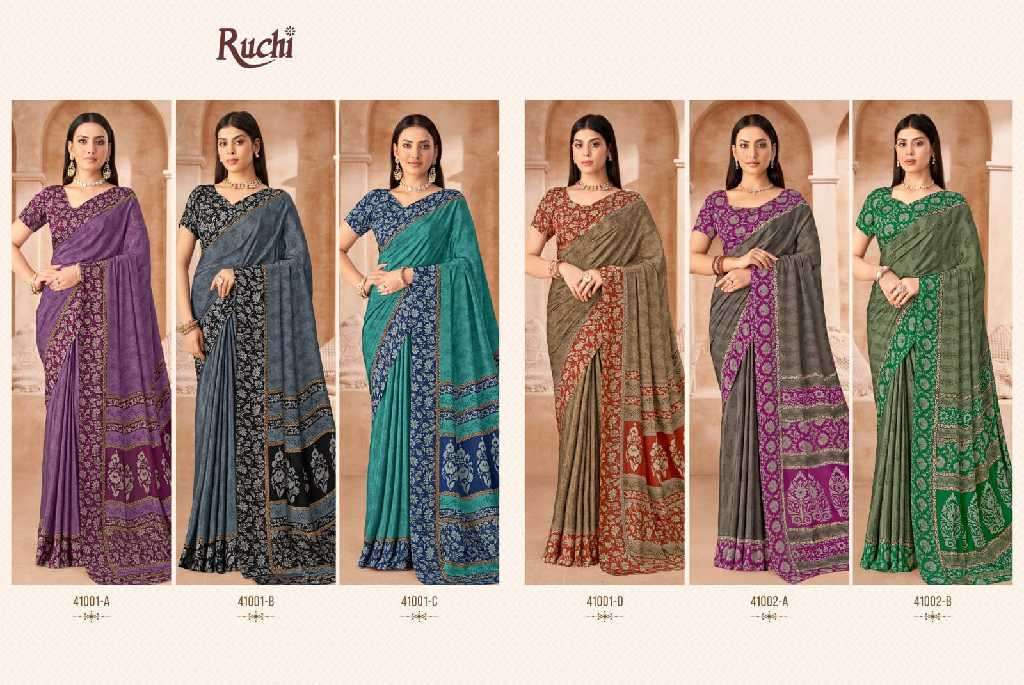 RUCHI PRESENTS VIVANTA SILK VOL-43 SILK CREPE PRINTED SARIS AT BEST RATE CATALOG WHOLESALER AND EXPORTER 