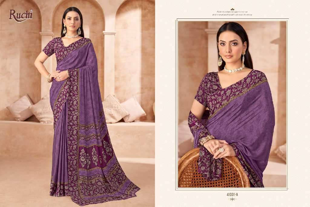 RUCHI PRESENTS VIVANTA SILK VOL-43 SILK CREPE PRINTED SARIS AT BEST RATE CATALOG WHOLESALER AND EXPORTER 