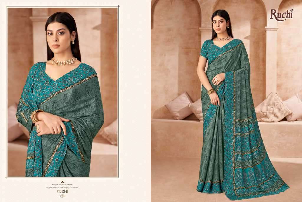 RUCHI PRESENTS VIVANTA SILK VOL-43 SILK CREPE PRINTED SARIS AT BEST RATE CATALOG WHOLESALER AND EXPORTER 