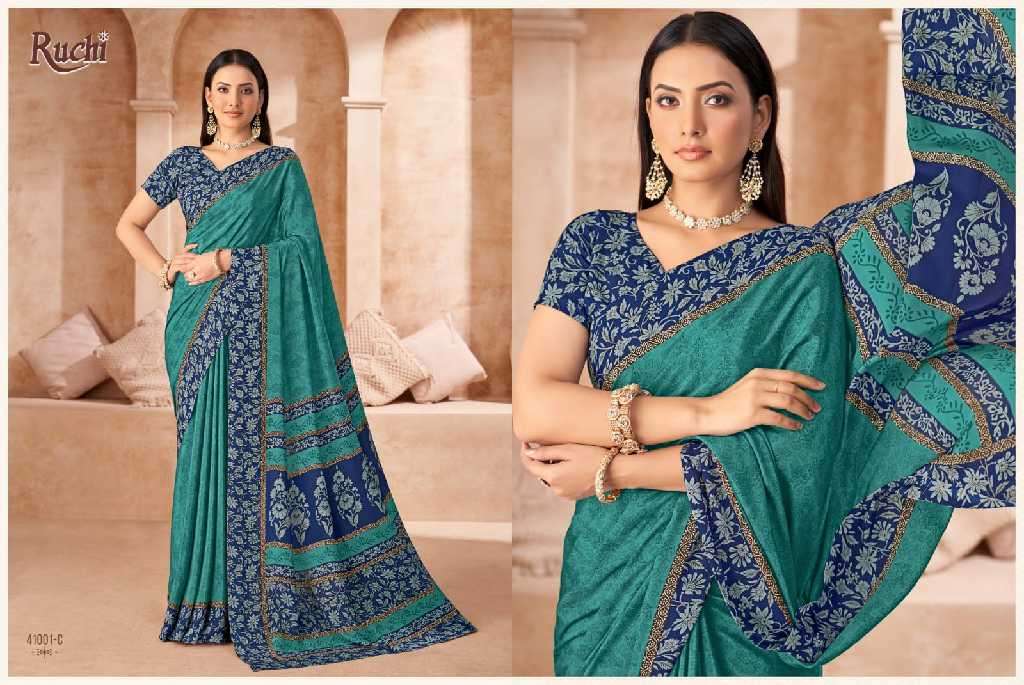 RUCHI PRESENTS VIVANTA SILK VOL-43 SILK CREPE PRINTED SARIS AT BEST RATE CATALOG WHOLESALER AND EXPORTER 
