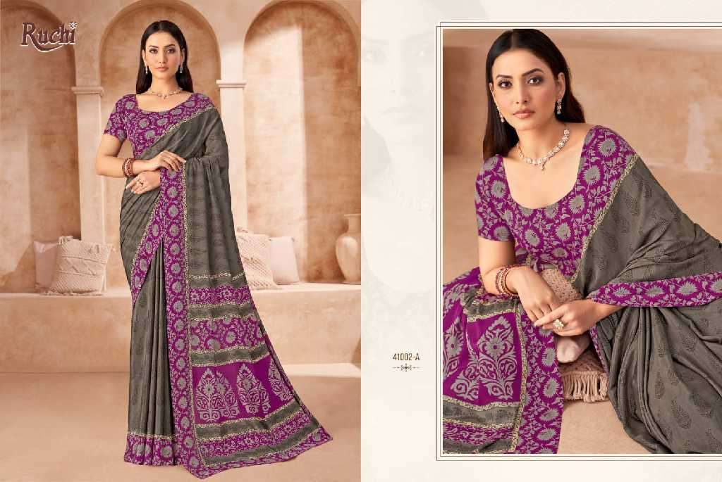 RUCHI PRESENTS VIVANTA SILK VOL-43 SILK CREPE PRINTED SARIS AT BEST RATE CATALOG WHOLESALER AND EXPORTER 