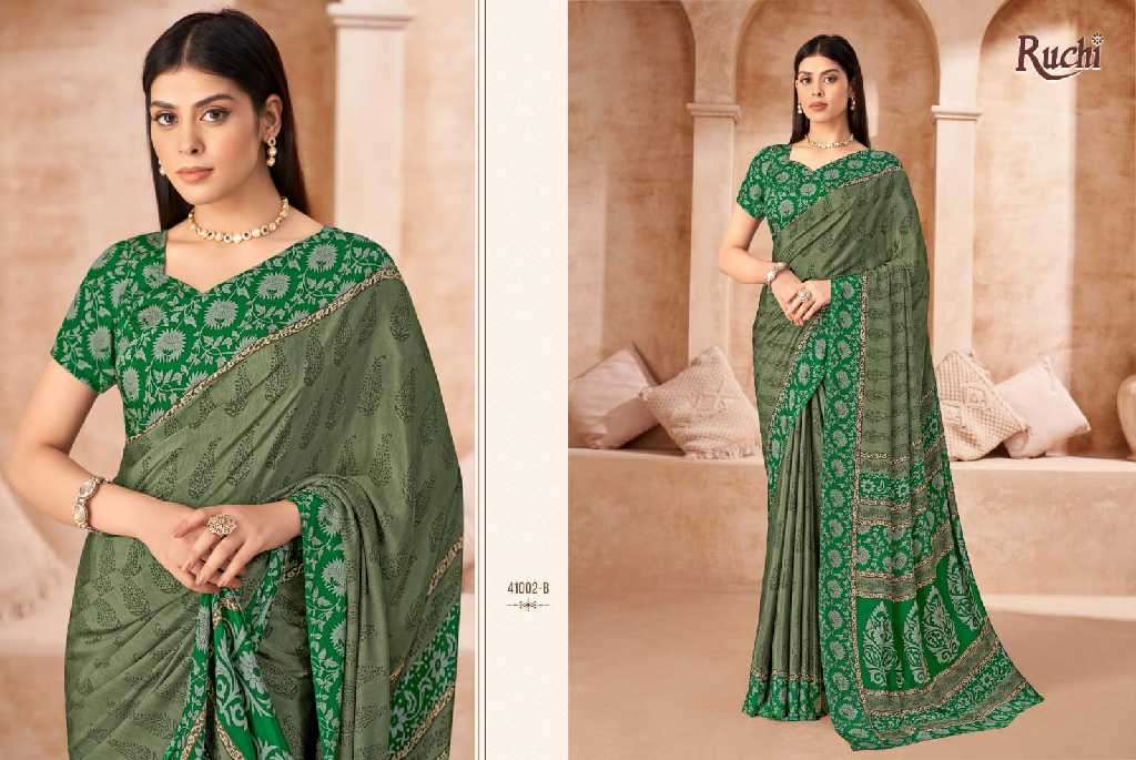 RUCHI PRESENTS VIVANTA SILK VOL-43 SILK CREPE PRINTED SARIS AT BEST RATE CATALOG WHOLESALER AND EXPORTER 