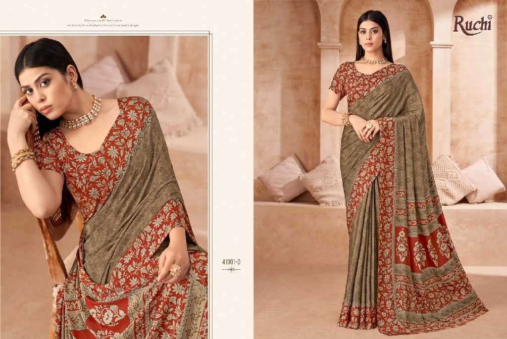 RUCHI PRESENTS VIVANTA SILK VOL-43 SILK CREPE PRINTED SARIS AT BEST RATE CATALOG WHOLESALER AND EXPORTER 