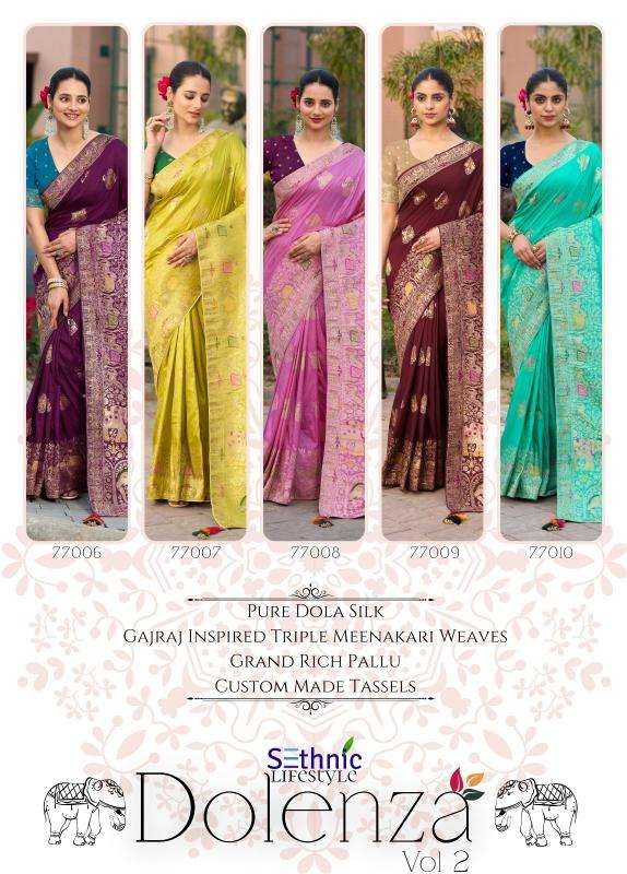 Sethnic Lifestyle Dolenza Vol-2 Dola Silk Womens Indian Sarees Catalog Wholesaler And Exporter In Surat