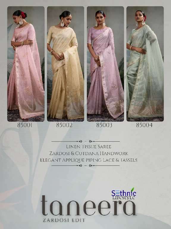 Sethnic Presents Taneera Zardost Edit Wholesale Linen Tissue With Rich Pallu Sarees Catalog Wholesaler And Exporter 