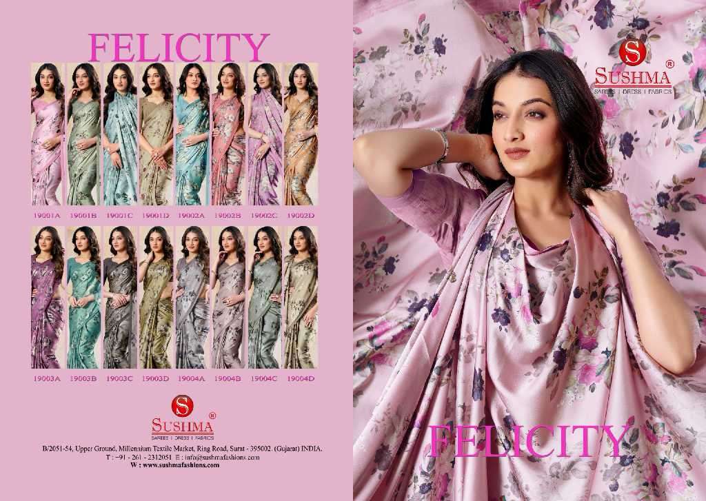 Sushma Presents Felicity Wholesale Digital Printed Satin Sarees Catalog Wholesaler And Exporter 