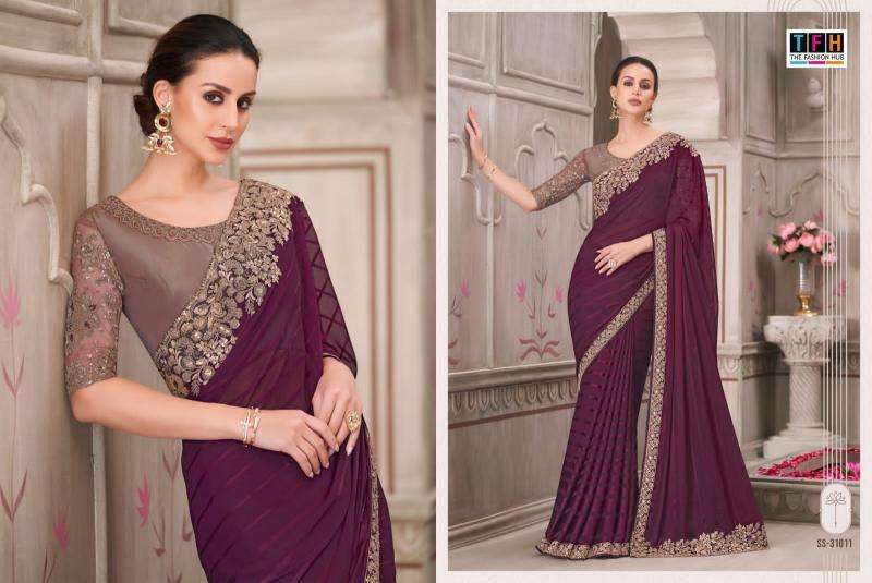 TFH PRESENTS SILVER SCREEN VOL-21 31001-31018 HEAVY DESIGNER PARTY WEAR SAREES CATALOG WHOLESALER AND EXPORTER 