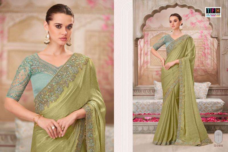 TFH PRESENTS SILVER SCREEN VOL-21 31001-31018 HEAVY DESIGNER PARTY WEAR SAREES CATALOG WHOLESALER AND EXPORTER 