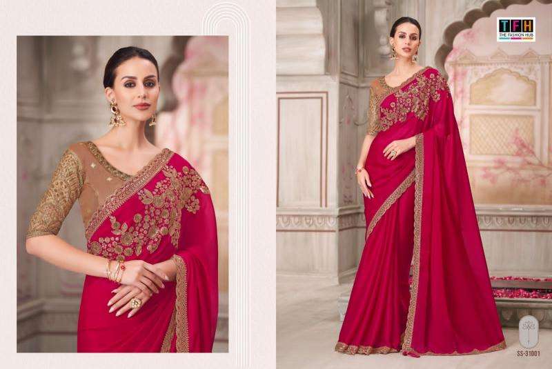 TFH PRESENTS SILVER SCREEN VOL-21 31001-31018 HEAVY DESIGNER PARTY WEAR SAREES CATALOG WHOLESALER AND EXPORTER 